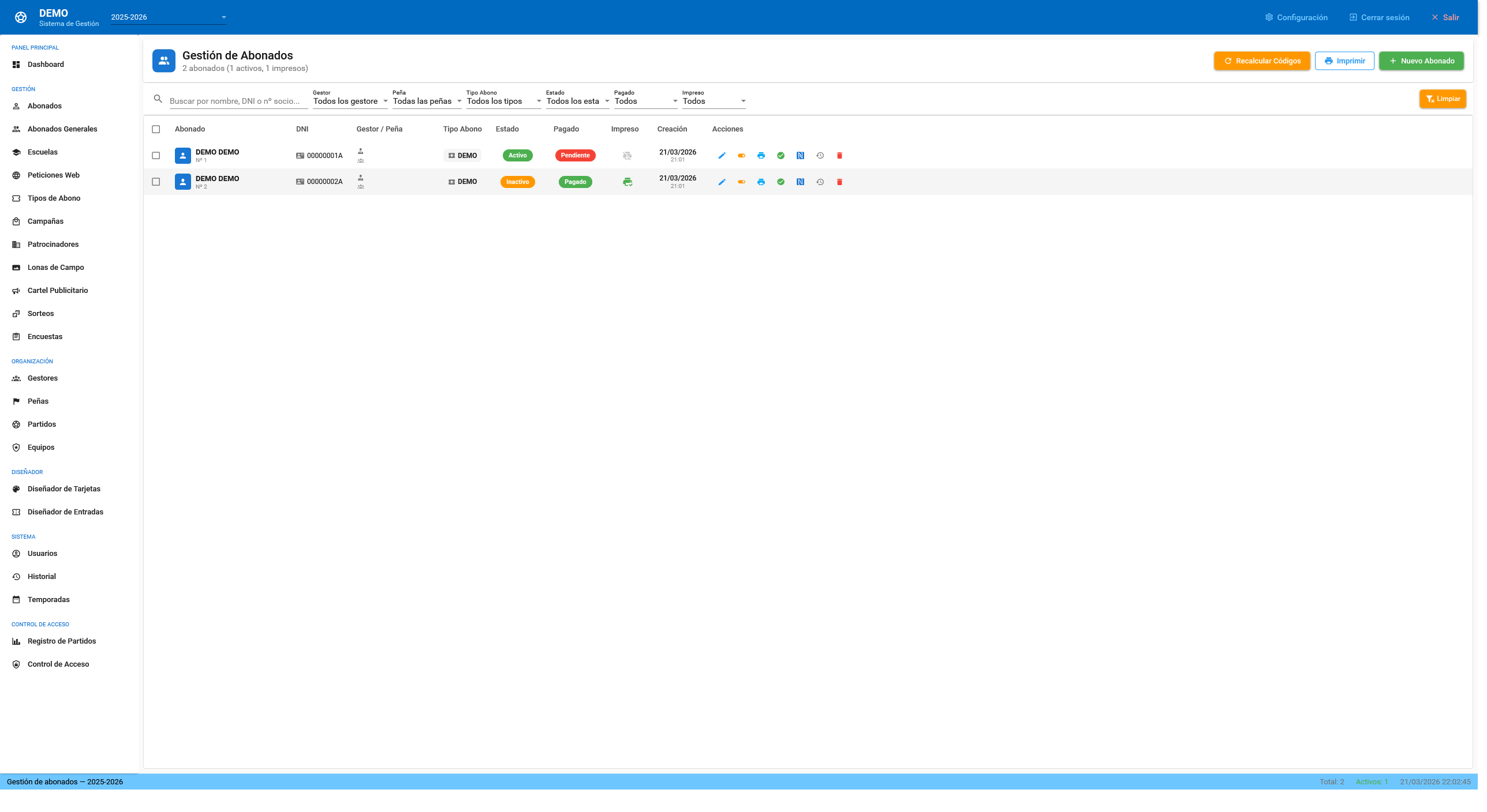 Gestión de Abonados